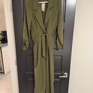 River Island Olive Green Long Sleeve Wrap Maxi Dress with Tie Belt